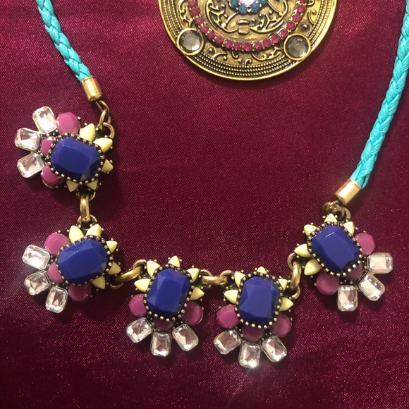 Turquoise leather statement necklace with earrings - Picture 2 of 5